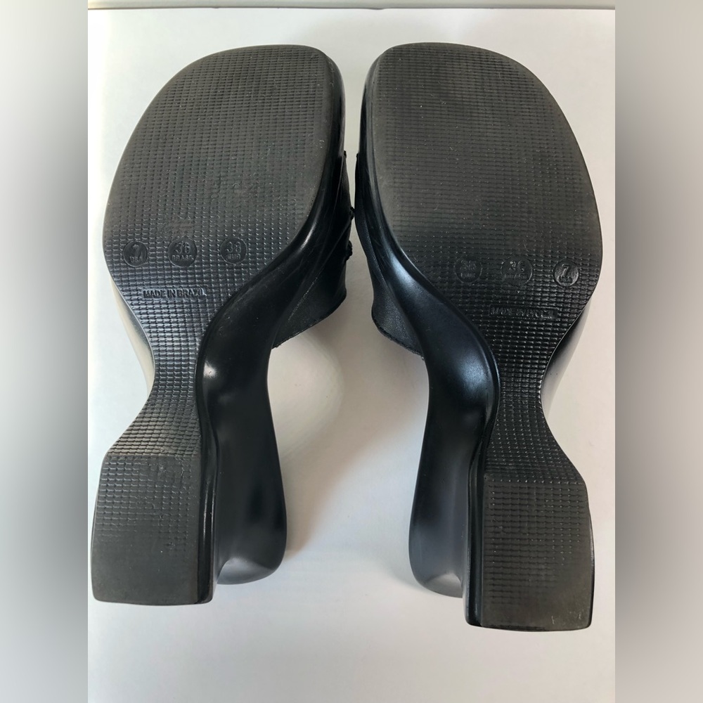 Black Leather Wedge Sandals from Brazil Women's Size 7 - Picture 8 of 11